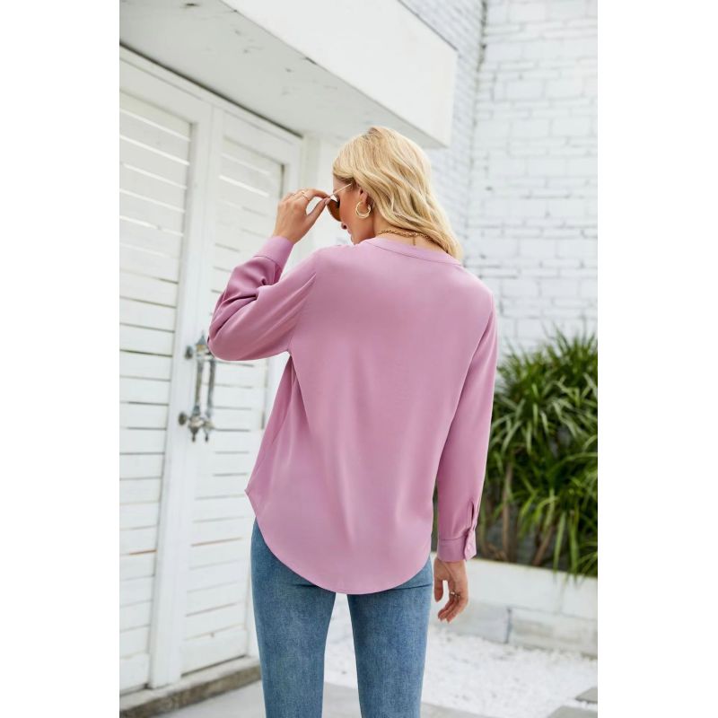 Conyson New Arrivals Oem Custom Lady Fashion Spring Summer Long Sleeve V Neck Solid Women Oversize Ladies Tops Blouses Clothes