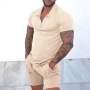 2023 Custom Logo Summer Wholesale Polo Casual Designer Shorts And Shirt Sweatsuit Street Zip Lapel Two Pieces Men Jogger Sets