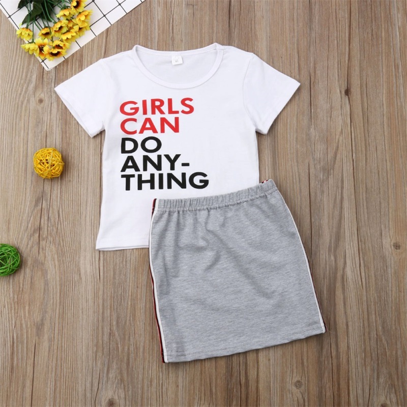 Hot Sale Fashion New Style Summer Kid Girls T Shirt Skirt Girls Outfits Clothing Set Two Piece Clothing Printing Kids Girls