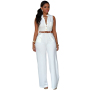 Summer Siamese Trousers Button Belt Sleeveless Pockets V neck Colourful Romper Suits Outfit 2022 Plus Size Women Casual Jumpsuit