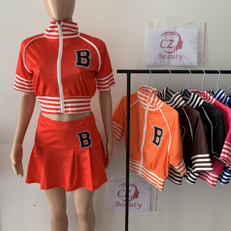 Custom 2 Piece Set Women Summer Skirts Tracksuit Two Piece Set Baseball Style Printings Outfit 2022 Plus Size Women Sets