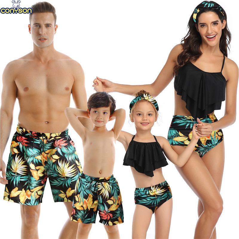 Conyson Custom Summer Family Couples Matching Outfit Dad Mom Baby Boys Girls Women Man 2pcs Kids Clothes Parent-child Swimsuit