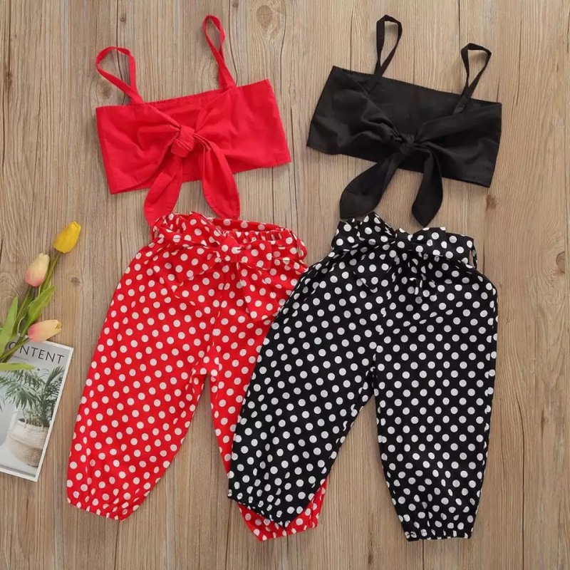 Conyson Summer Lovely Kids Girls Clothes Sets 2pcs Strap Sleeveless Vest Tops+Polka Dot Printed Pants Casual Children Outfits
