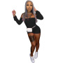 Summer Women Casual Bodysuit Cuff Slits Strapless Siamese Trousers Long Sleeves Short Pants Playsuits Solid Color Jumpsuit