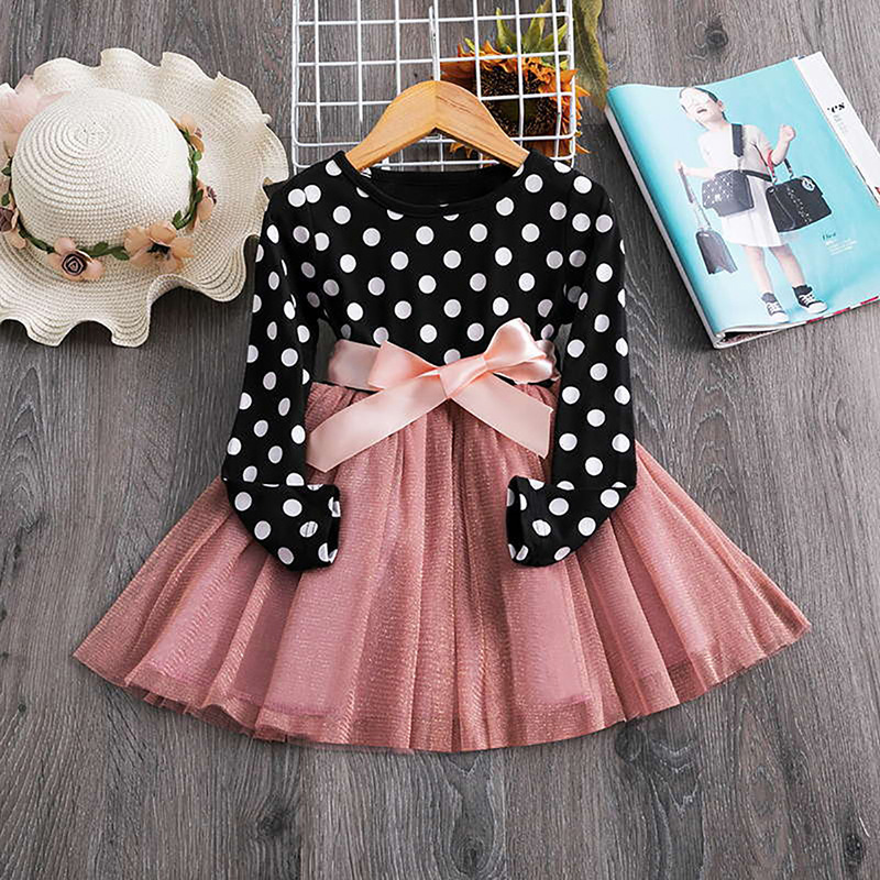 2021 Spring New Fashion Polka Dot Elegant Kids Girl Dresses Long Sleeve Clothing Girls Clothes Princess Dress