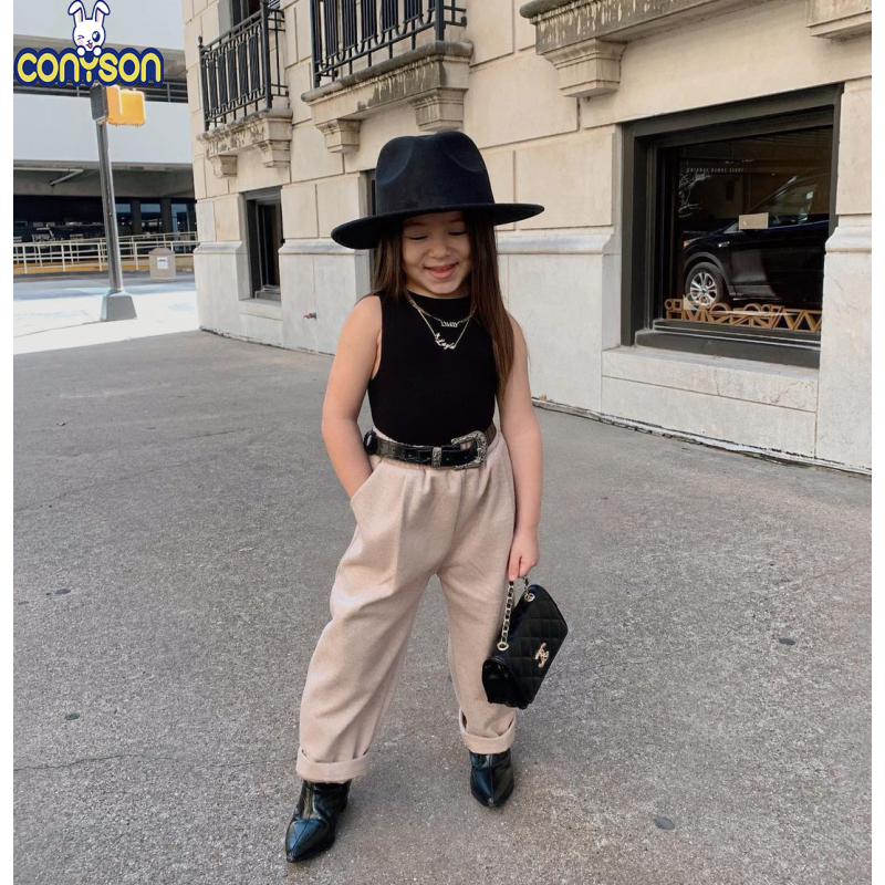 Conyson New Design girl clothing Sleeveless boutique Off Shoulder tops + Sollid Waiet Pants 2 pcs summer girl clothing set