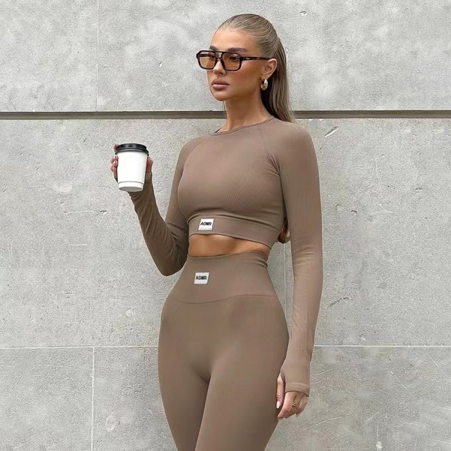 Conyson Wholesale Athletic Clothing Ladies Gym Fitness Sports Workout Yoga Clothes Activewear Seamless Women Crop Top Yoga Set