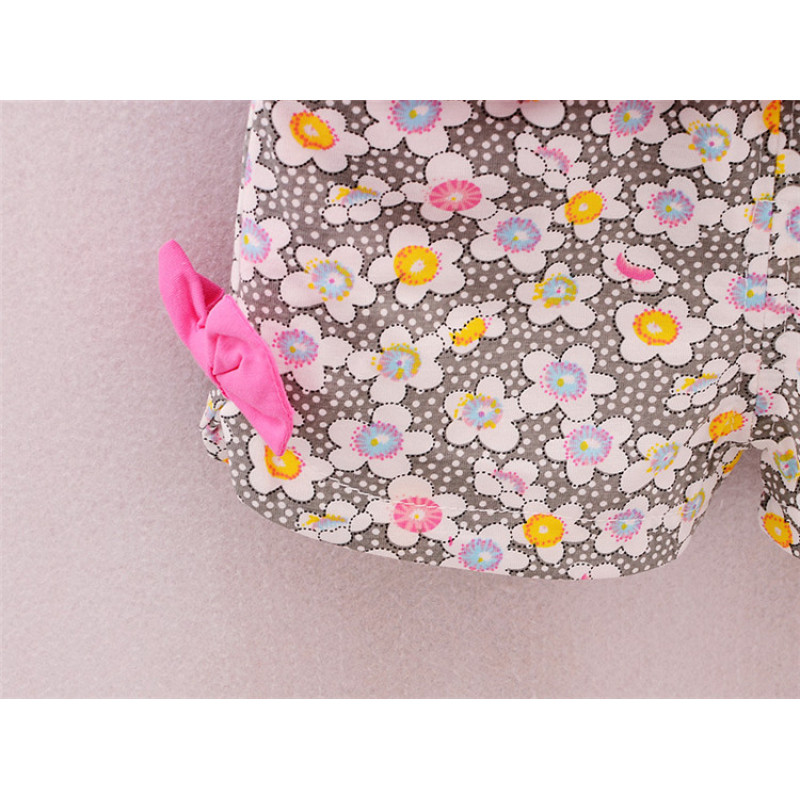 Conyson High Quality Bow Floral Patterns Little Girls Clothing 2 Piece Sets Cartoon Printing Cotton Shorts Kids Clothing