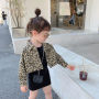 Beautiful Older Children Girls Autumn Long-sleeved Leopard Coat  Knitted Skirt Set