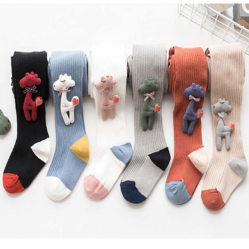 Conyson Wholesale Breathable Solid Soft Cotton Girls Long Knee Socks Young Teens Tights Cartoon Doll Kids Girl Pantyhose