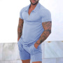 2023 Custom Logo Summer Wholesale Polo Casual Designer Shorts And Shirt Sweatsuit Street Zip Lapel Two Pieces Men Jogger Sets