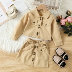 Conyson Stock Lots Organic Cotton Kids Girls' Clothing Sets Fall Spring Fashionable Turn-down Collar Girl Children Two Piece Set