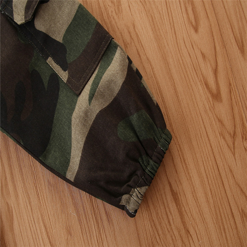 Conyson Kids Toddler Clothes Ribbed Short Sleeve Off Shoulder T Shirts Tops Camouflage Pants 2pcs baby Girls' Clothing Sets