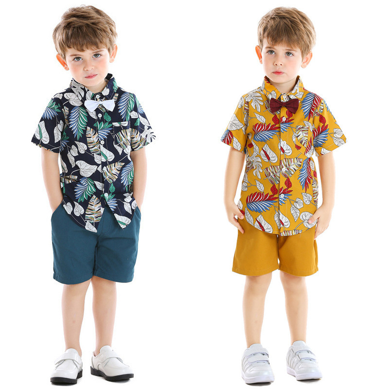 Conyson High Quality Boutique Boys Printed Short Sleeve Shirt and Shorts 2Pcs Boys Clothing Sets Baby Boys Summer Clothing Set