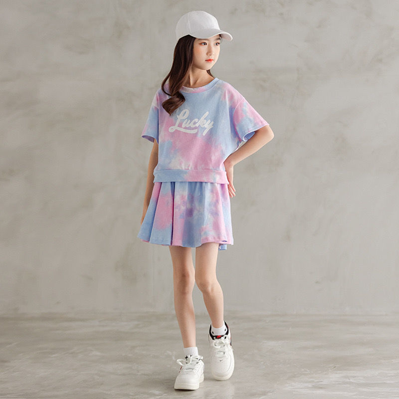 Conyson korea fashion teen kid Girl summer tie-dye t-shirt skirt cool clothes cotton casual children wear 2 pieces clothing sets