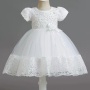 Conyson Hot Wholesale European Style Embroidery Design Frill Hem Solid Puff Sleeve Elegant New Girls floral Princess Dress