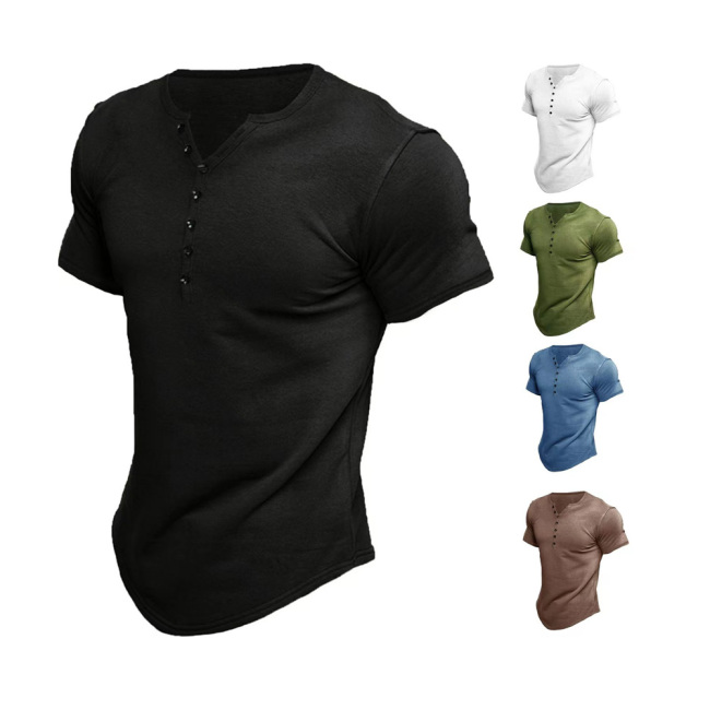 Conyson Europeon Style Good Quality Summer Pure Color Organic Cotton Vintage Loose Breathable Men's Button T-shirt Polo t Shirts