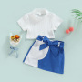 Conyson Fashion New Summer Kids Girls Clothes Sets Sleeveless Strap Solid Knit Vest Top+Color Patchwork A-Line Skirts With Belt