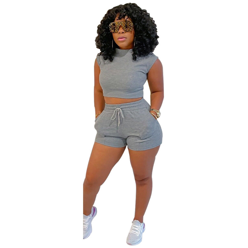 2023 Bulk New Design Summer Solid Shorts Custom LOGO Two Pieces Gym Wear Seamless Sleeveless Cozy jogger Women Matching Sexy Set