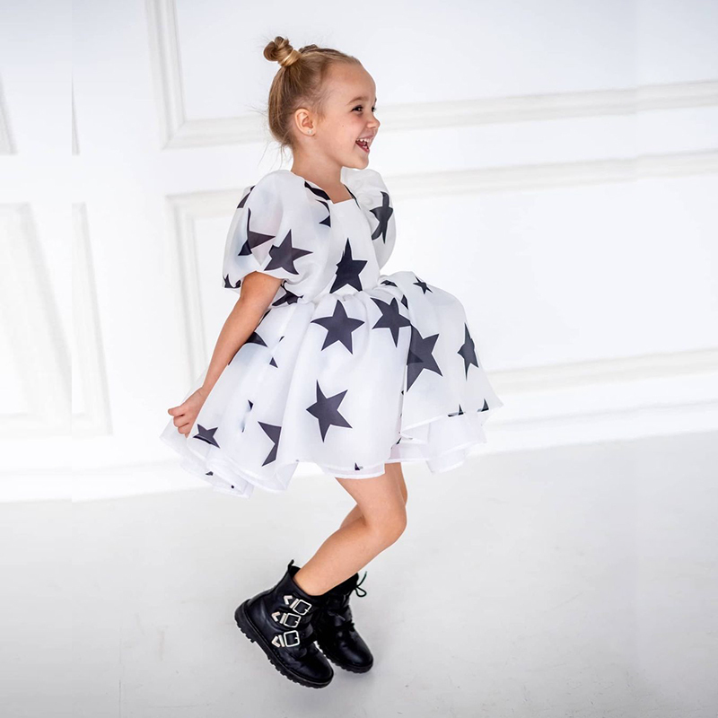Conyson Elegant Girls Flower Puff Sleeve Dresses For Weddings Kids Formal Birthday Party Fairy Princess Cloth Children Tulle Set