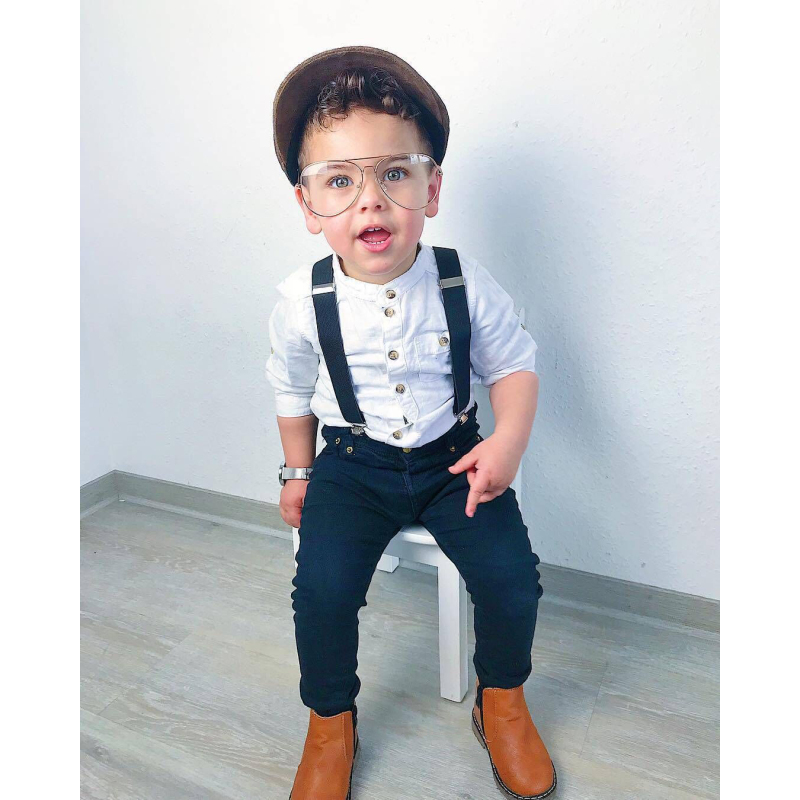 Custom Apparel Shirt Long Sleeve Top Shirt Rompers Kids Boy Suspender Pants 2 Piece Set