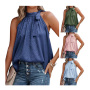 Conyson New Design Europeon Style Summer Halter Bowknot Leopard Print Sleeveless 10 Colors Loose Plain Satin waistcoat woman