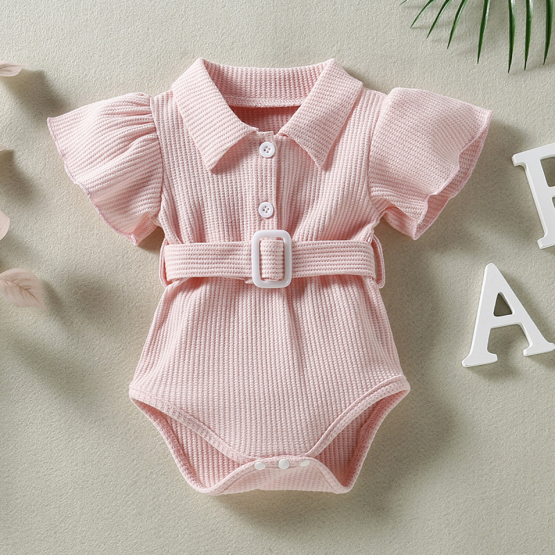 Conyson Hot sale summer cotton Unisex Collar fly sleeve kid children suits newborn button Waffle Romper baby one-piece clothing