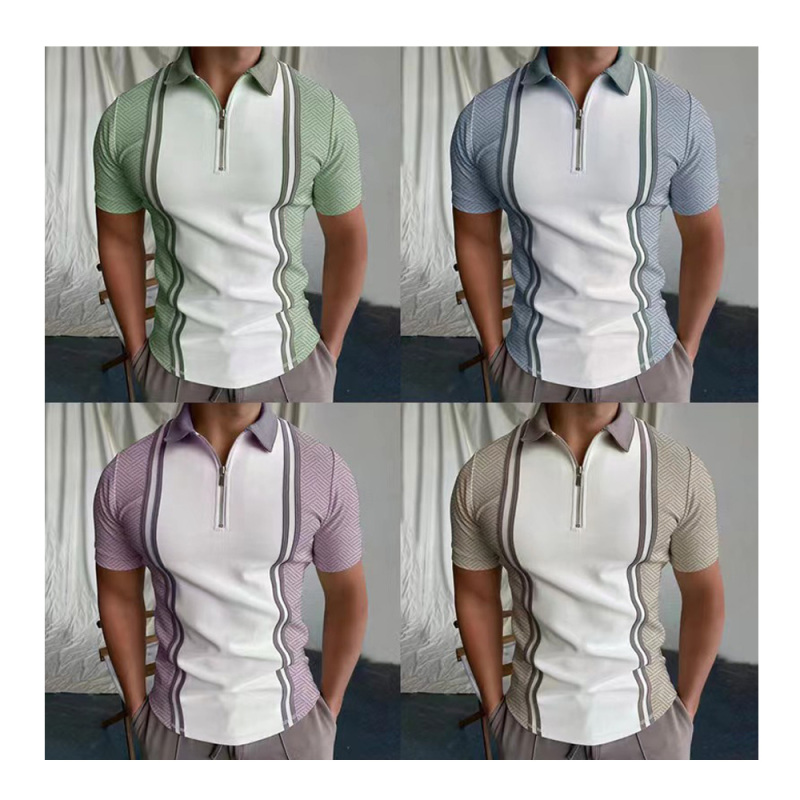 Conyson Western Style Summer Splicing Stripe Polyester Short Sleeve Loose Sports Golf Good Quality Men's T-shirt Polo T Shirts