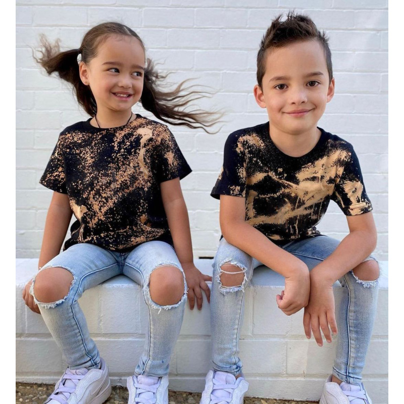 Conyson Wholesale Summer Toddle Boy Cotton Clothes Gold Print Top Baby Boys and Girls Short Sleeve T-shirts