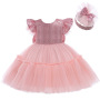 Conyson Wholesale Solid Flower Girl Sequined Princess Mesh Dress Christmas Party Wedding Tulle Tutu Girls Dresses