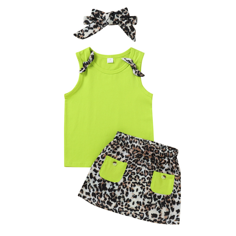 Conyson Summer Kids Clothing Set Fashion Korean Cotton Vest Leopard Short Skirt Headband Casual 3pcs Baby Girl Clothes Sets