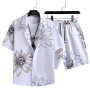 New 2023 Summer Jogger New Designer Short Hawaiian Print Tracksuit Large Size Beach Button Suit Quick-Dry Men Two Pieces Sets