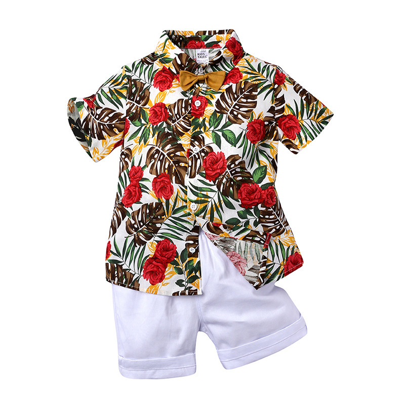 Conyson High Quality Boutique Boys Printed Short Sleeve Shirt and Shorts 2Pcs Boys Clothing Sets Baby Boys Summer Clothing Set