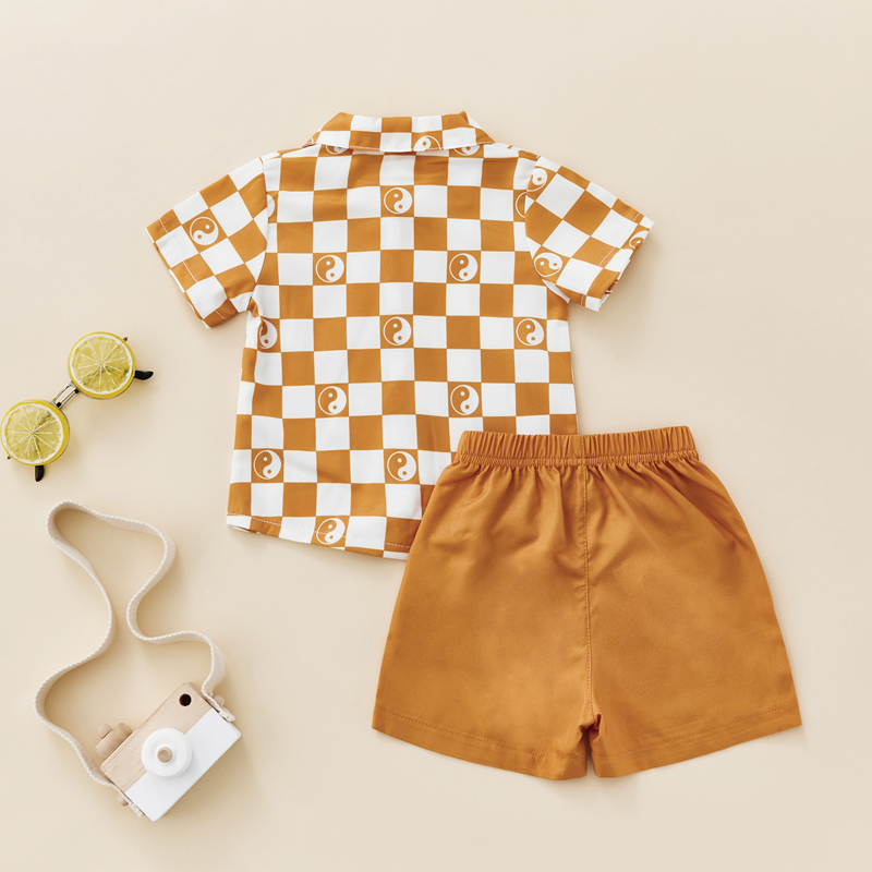 Conyson Summer Casual Kids Boys Clothes Sets Plaid Printed Short Sleeve Single Breasted Shirts+Shorts Patchwork Children Outfit
