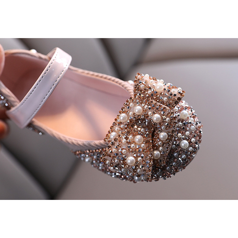 Conyson Fashion Summer Performance Soft Girl Cheap New Design Shoes Pearl Rhinestones Shining Bow Kids Princess Girls Shoes
