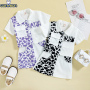 Conyson Summer Fashion Kids Girls Clothes Sets Crown Leopard Printed Single Breasted Shirts Tops+A-Line Skirts Children Suits
