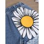 Conyson Wholesale Hot Sale Summer Newborn Fashion Children's Set 2-7Y High Elastic flower denim Shorts Girl 2 Pieces Shorts Set