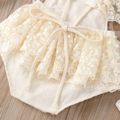Conyson Wholesale Latest Design Summer Fluffy Lace Embroidery Boutique Flowers Girls Jumpsuit newborn Baby Rompers