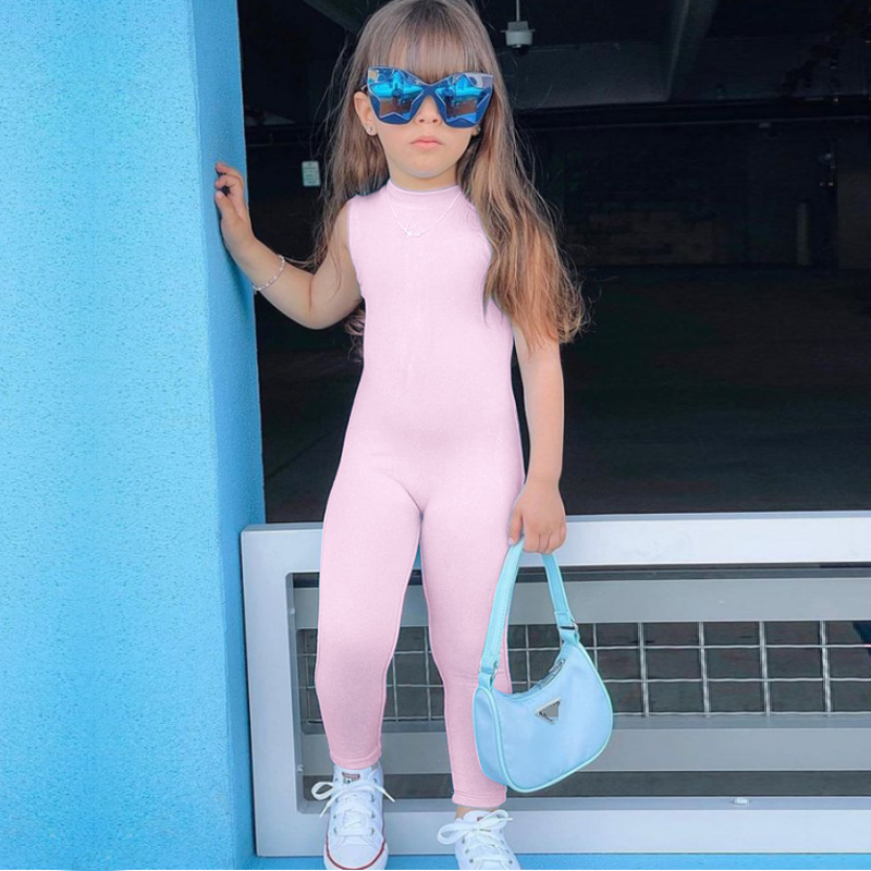 Conyson New Hot Fashion Kids Clothes Boutique Summer Bodysuits Kids Casual Custom Baby Girls Sleeveless One Piece Solid Jumpsuit