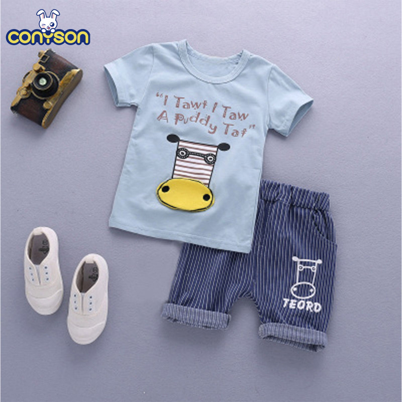 Conyson Wholesale Handsome Korean Kids Clothing Suits T-shirt and Pants 2 Pcs Boys and Girls Infant Unisex Summer Clothing Sets