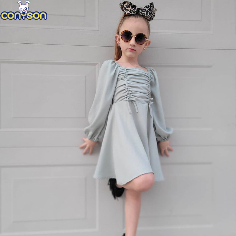 Conyson ins latest boutique fashion child Summer polyester Kids short sleeve Princess Party Elegant FOLD A-line girl Dresses