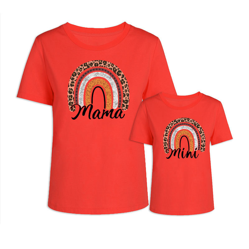 Rainbow Mother Daughter T-shirts Summer Family Matching Outfits Mom Baby Mommy and Me T-shirt Clothes Woman Girls Cotton Top