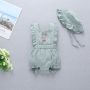 Conyson Summer Cute Baby Girls Romper 2pcs Ruffles Sleeveless Flowers Solid Jumpsuits With Hats Baby Kids Clothes Outfit Sets
