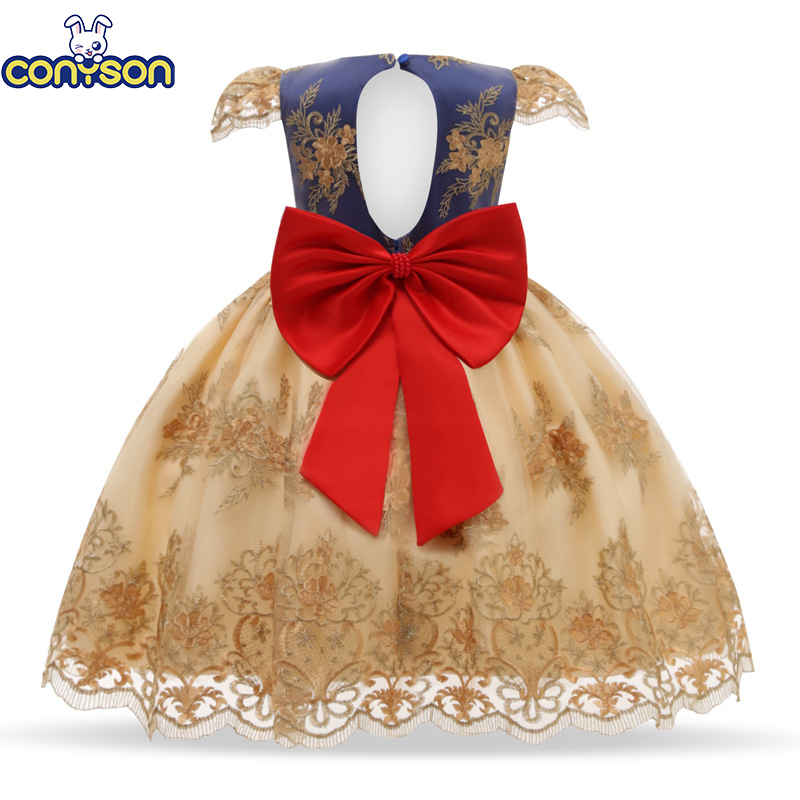 Wholesale Floral Embroidery Ball Gown Kid Holiday Princess  Colorful Toddler Kid Frock Fancy Cute Lace Flower Party Girls Dress