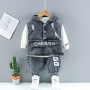 Conyson hot sale fashion autumn Boy kids boutique designers denim baby suit wholesale Clothing cotton hoodie 3-piece clothes set