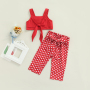 Conyson Summer Lovely Kids Girls Clothes Sets 2pcs Strap Sleeveless Vest Tops+Polka Dot Printed Pants Casual Children Outfits