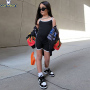 Conyson Wholesale Kids Clothes Summer Sleeveless Baby Girls Jumpsuit Solid Cotton Casual Parent-children Kids Girls Suspenders