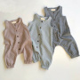 High Quality Covered Button Cotton Lattice Sleeveless Summer Plain Korean Newborn Baby Bodysuit Rompers