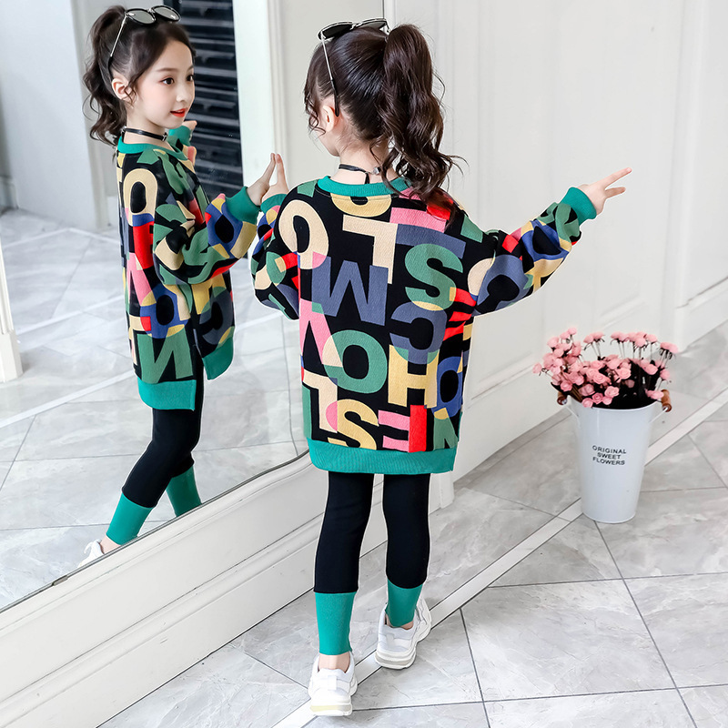 Autumn Kid Clothing Fashion Casual Set Kid Letter Sweater Leggings Two-piece Set