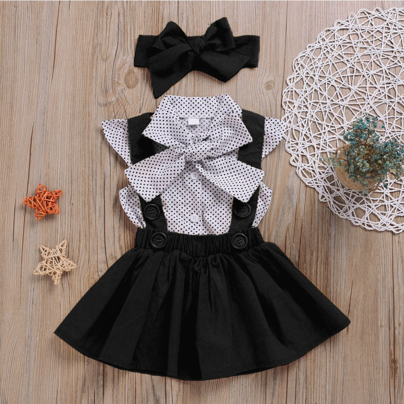 Conyson Princess Spring and Summer New kids Short Dot Sleeves Cotton Skirt 3pcs Boutique Baby Girl Clothes Sets For 1-6 Years